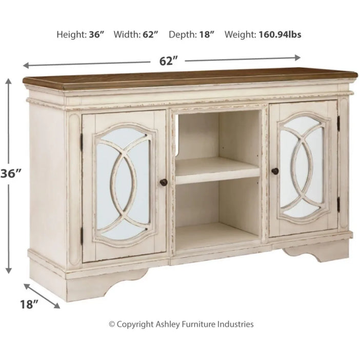 Signature Design by Ashley Realyn French Country Two-Tone TV Stand, Fits TVs up to 60", White & Rustic Brown