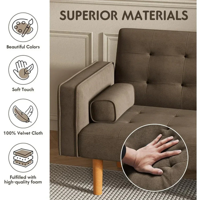 Futon Sofa Bed Convertible Sectional Sleeper Couch, Splitback Loveseat with Tapered Legs, 74", Small Lounge for Living Room
