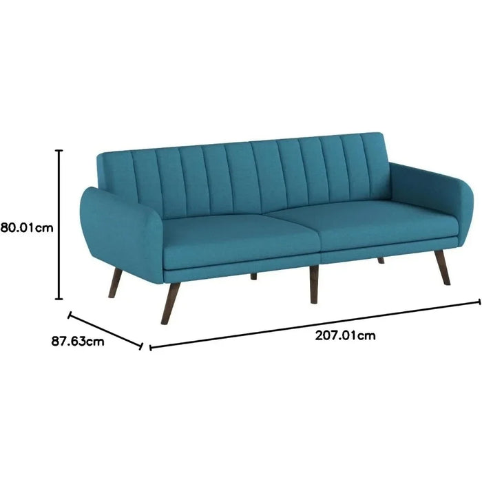 Sofa Futon - Premium Upholstery and Wooden Legs - Light Blue Couch