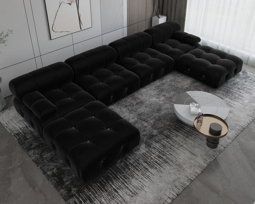 Minimalist Sectional Sofa for Living Room Black Velvet Modular Couches with Ottomans 138 inch U Shaped Couch 6 Seater Sofa Sets