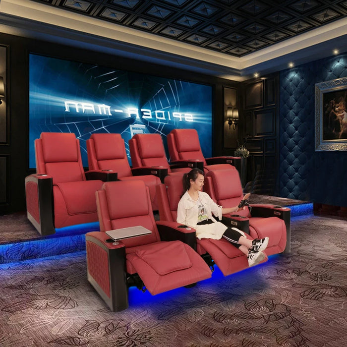 Private Home Cinema Video Room Electric Sofa Three Person Genuine Leather Movie Hall VIP Intelligent Viewing Chair