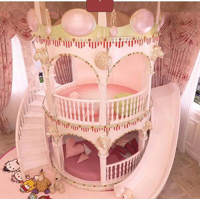 Bedroom Princess Girl Slide Children Bed , Lovely Single Pink Castle Bed Girls Furniture