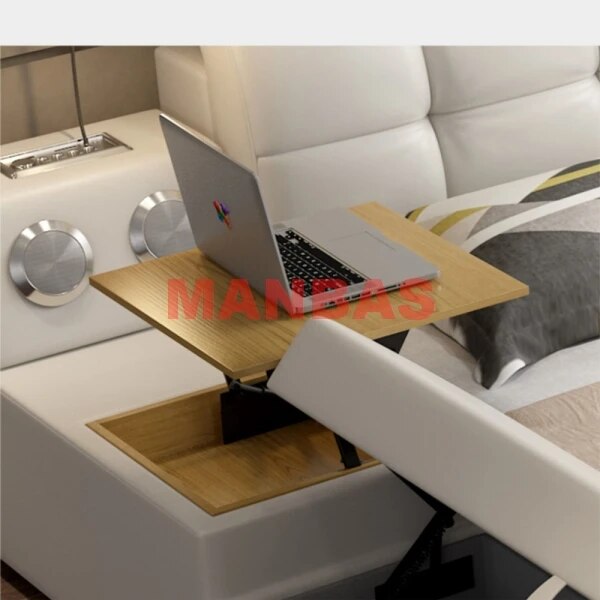 Genuine Leather Parent-child Bed Multifunctional Tech Smart Beds Ultimate Camas Upholstered Tatami Lit with Bluetooth Audio,Lamp