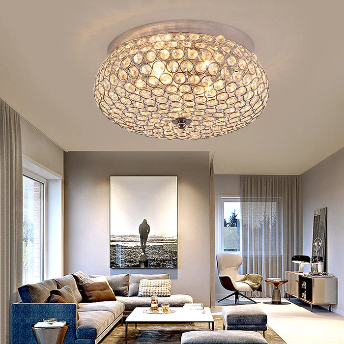 Crystal Ceiling Light LED Modern Luxury Flush Mount Chandelier Home Decor Lighting Fixture for Living Room Bedroom Round 30cm