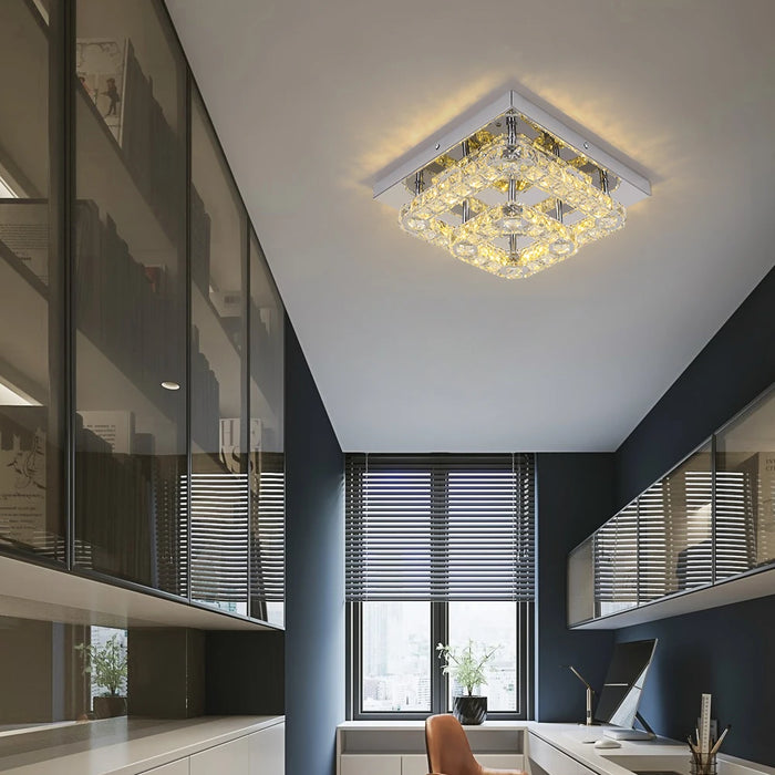 Modern Chandelier Ceiling Lamp K9 Crystal Led Square Pendant Light Luminaire Bedroom Living Room Home Decor Balcony Fixture