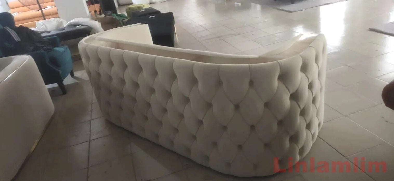 Linlamlim Italian Genuine Leather Sectional Couch Chesterfield Living Room Sofa Sets with Leather Buttons, Stainless Steel Trims