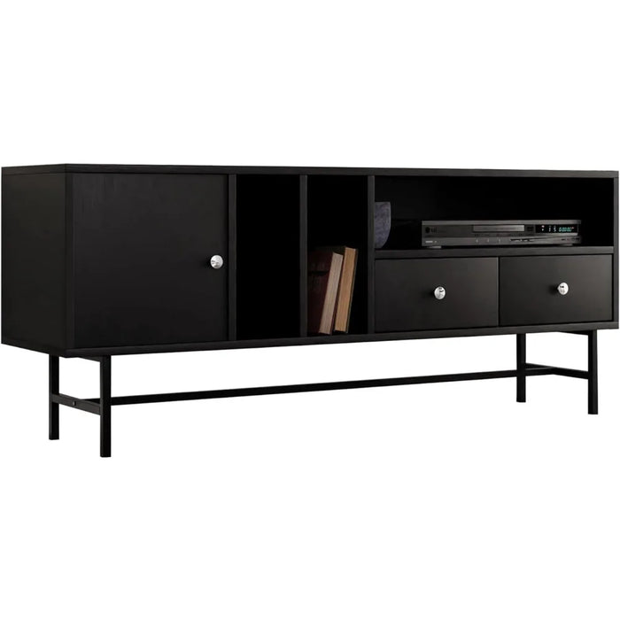 Mid-Century Modern Rectangular TV Stand With Enclosed Storage and Powder-coated Iron Legs Suitable for Living Room and Bedroom