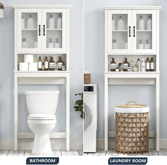 Baztin Over The Toilet Storage Cabinet, Over Toilet Bathroom Organizer with Glass Doors and Adjustable Shelf