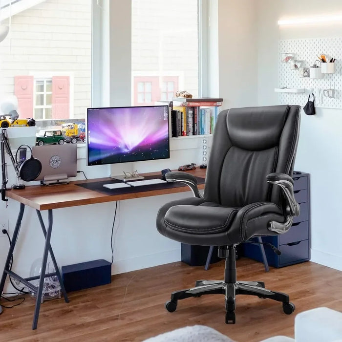 Large Heavy Duty High Back Executive Computer Office Desk Chair Flip-up Arms Wide Thick Seat for Home Office Black Gaming Gamer