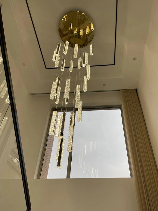 Led Pending Staircase Chandelier Luxury Home Decor Gold / Chrome hanging Light Fixture Long Modern Villa Crystal K9 110v-240v