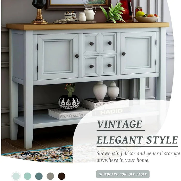 Buffet Console Table, 47.36” Sideboard with 4 Drawers 2 Storage Cabinets and Bottom Shelf for Livingroom Apartment Hallway