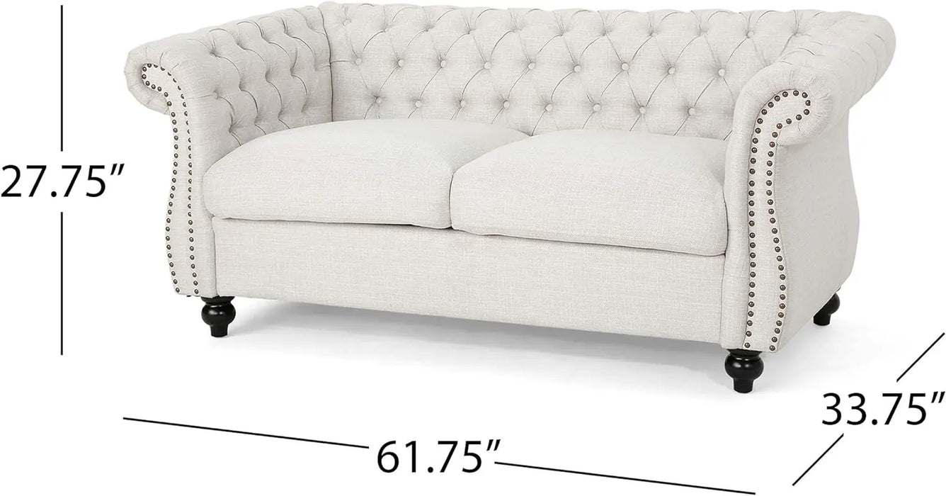 Christopher Knight Home Karen Traditional Chesterfield Loveseat Sofa Beige and Dark Brown 61.75 X 33.75 X 27.75 Furniture