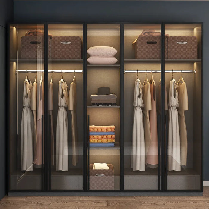 Solid wood multilayer wardrobe simple modern open-door wardrobe small household storage cabinet economical wardrobe