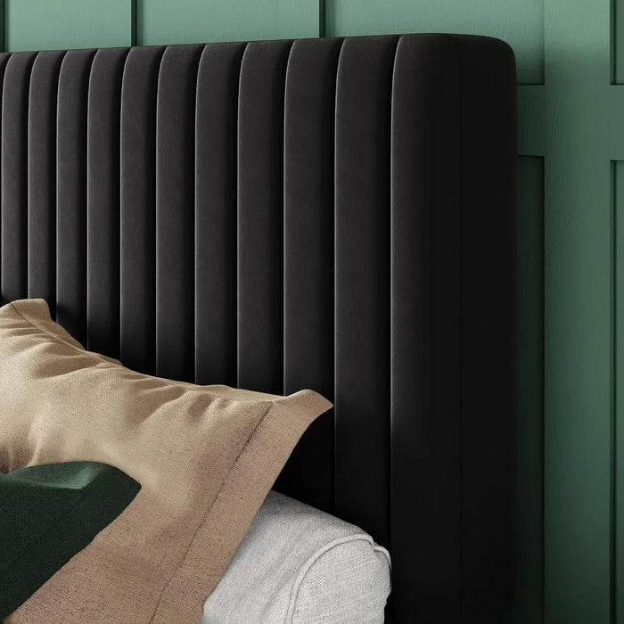 Bed Frame Full Bed Frame With Tufted Headboard With Vertical Access With Sturdy Wooden Slats, Velvet Upholstered Platform Bed