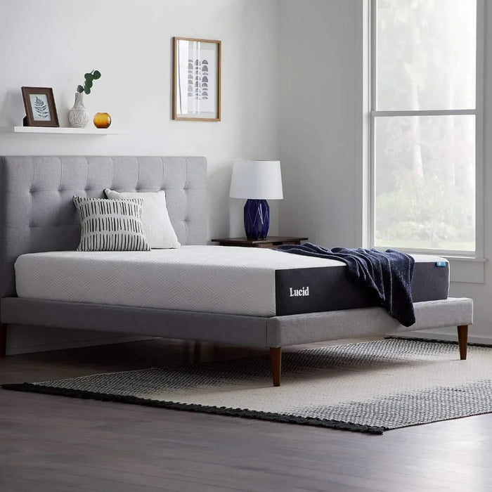 LUCID 10 Inch Memory Foam Mattress - Medium Feel - Bamboo Charcoal Bed in A Box Temperature Regulating Breathable Queen Size