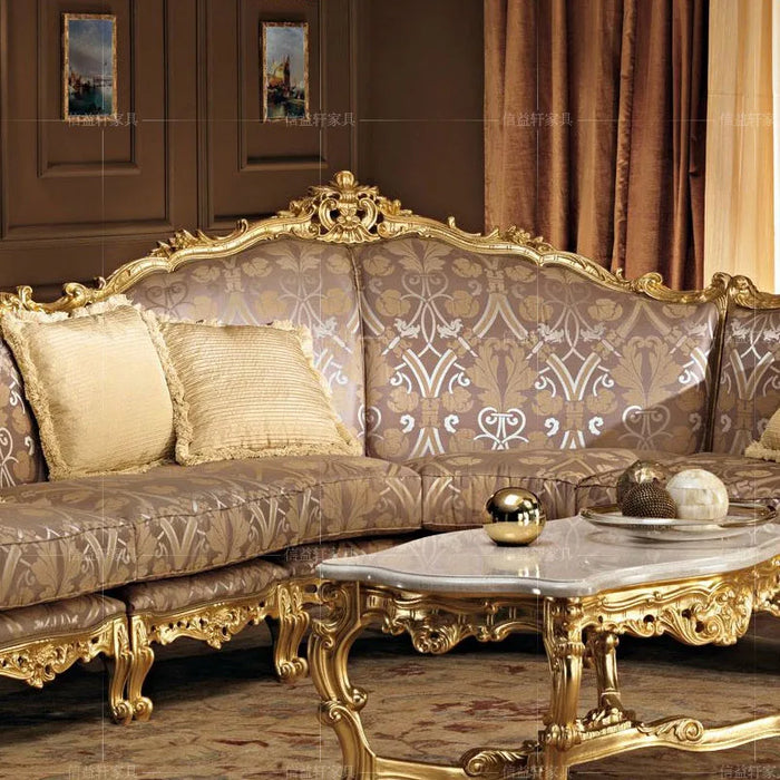 Villa high-grade L-shaped corner sofa European luxury solid wood carved sofa French classical light luxury cloth sofa