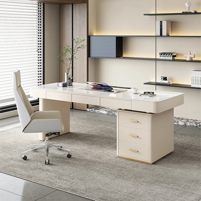 Cream Style Light Luxury Rock Board Desk Modern Simple Business Furniture High-end Writing Office Desk Study Room Computer Desk