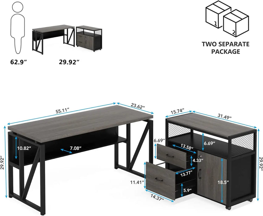 Tribesigns Office Desk with Cabinet Drawers, 55 inches Executive Desk,L Shaped Computer Desk with Storage Shelves and Mobile