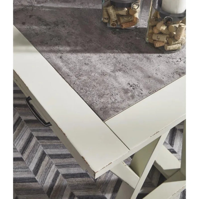 Design by Ashley Jonileene Farmhouse Home Office Desk with Drawers, White & Gray