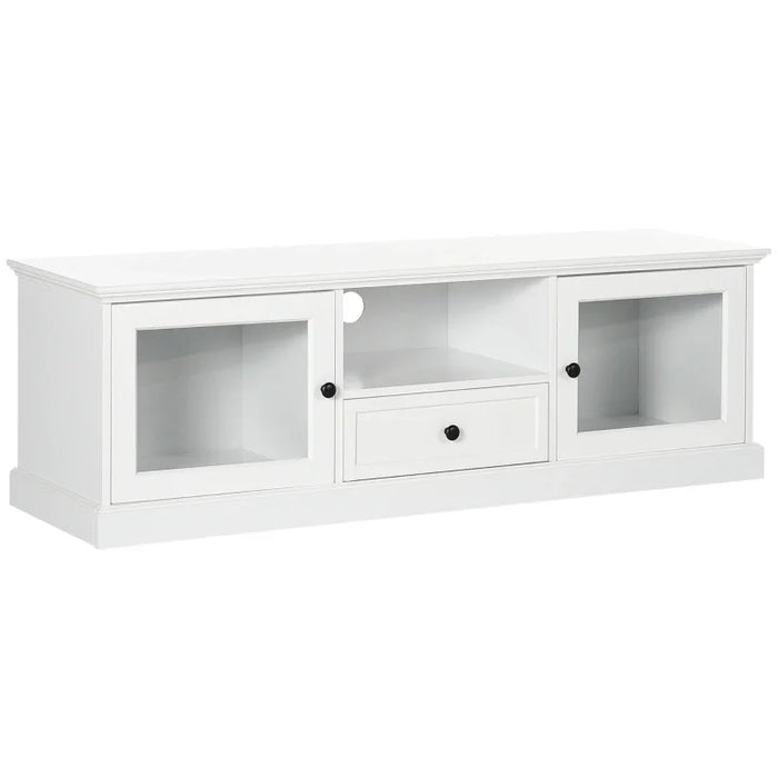White Modern TV Stand Cabinet for TVs up to 60 Inches,Entertainment Center with Drawer and Glass Doors for living room furniture