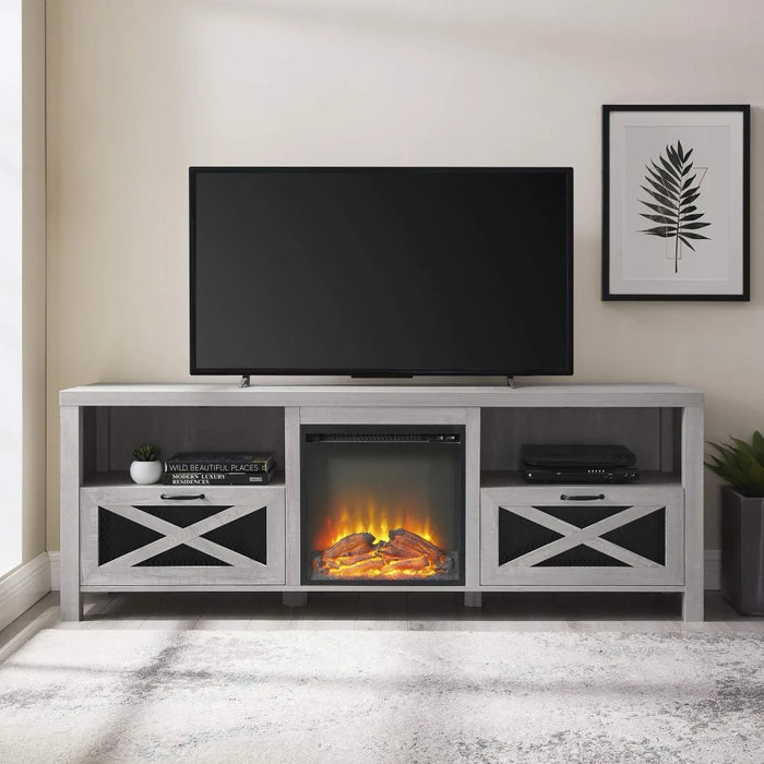 2024 New Metal Mesh and Wood Fireplace TV Stand