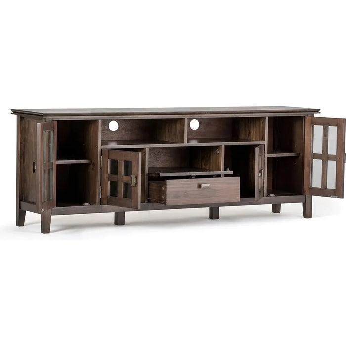 Table for Tv Tables Artisan SOLID WOOD 72 Inch Wide Transitional TV Media Stand in Natural Aged Brown for TVs Up to 80 Inch Ps5