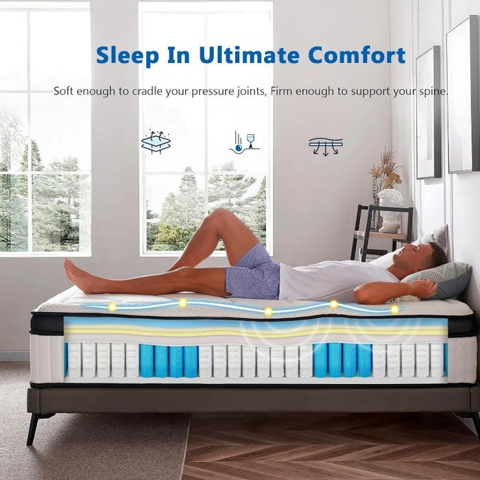 14 Inch Hybrid Gel Memory Foam and Innerspring Mattress, Euro Top Luxury Mattress with 7 Premium Layers, Pressure Relief
