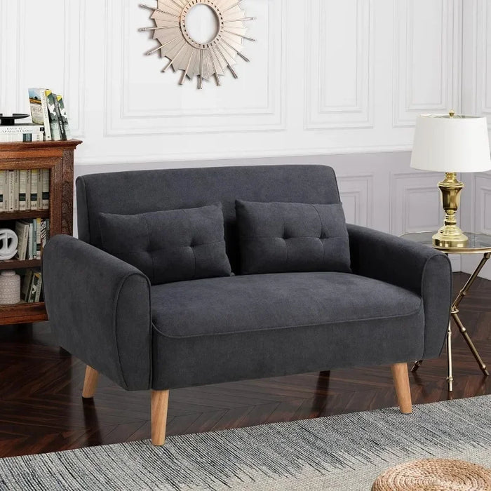 Shintenchi Small Modern Loveseat Couch Sofa, Mid Century Fabric Upholstered 2-Seat Sofa Apartment with 2 Pillows,Black