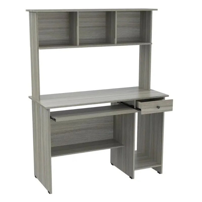 Inval Traditional Laminate Computer Desk and Hutch with Storage in Gray Computer Desk  Office Furniture