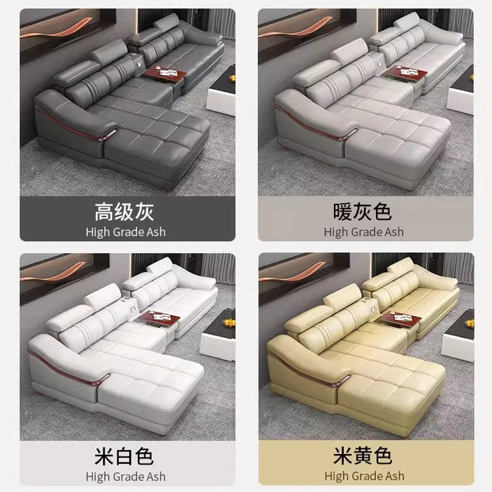 Leather top layer cowhide living room corner combination large and small apartment leather sofa combination