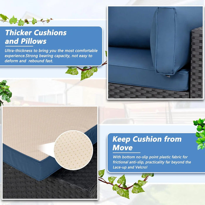 Shintenchi 7 Pieces Outdoor Patio Sectional Sofa Couch, Black Wicker Furniture Conversation Sets with Washable Cushions