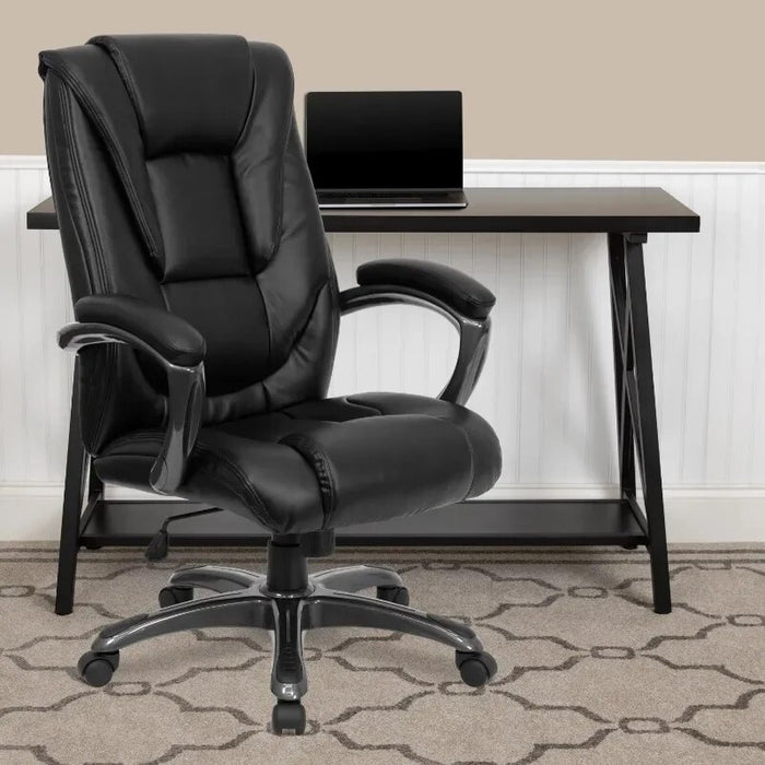 Flash Furniture High Back LeatherSoft Layered Upholstered Executive Swivel Ergonomic Office Chair with Smoke Metal Base