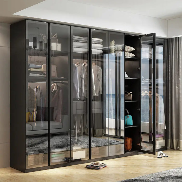 Toughened glass wardrobe family bedroom swing door cloakroom panel wardrobe modern simplicity