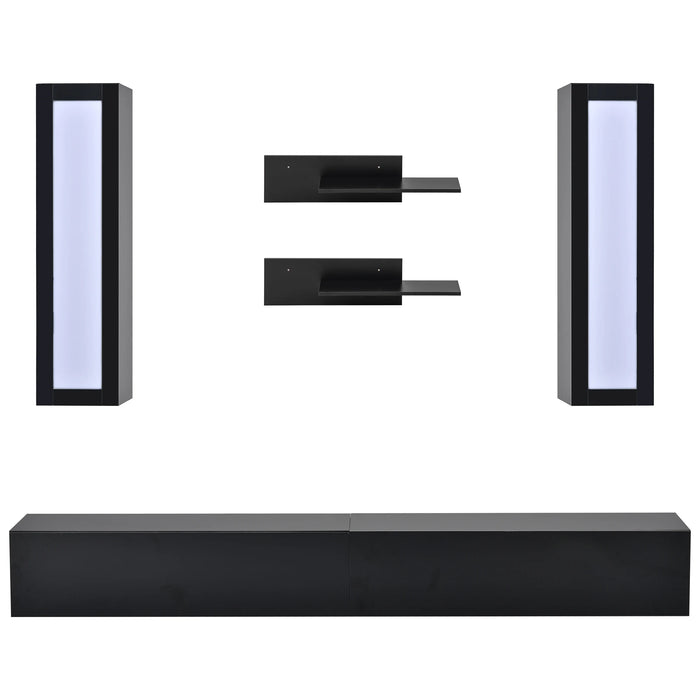 Wall Mount Floating TV Stand with 4 Media Storage Cabinets and 2 Shelves, High Gloss Entertainment Center for 95+ in. TV