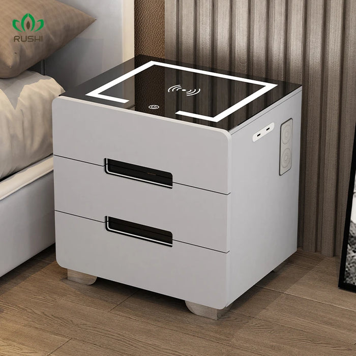 2022 Intelligent Bedside Table Bedroom Storage Cabinet Modern Wireless Charging White Multifunctional Bedside Cabinet Nightstand