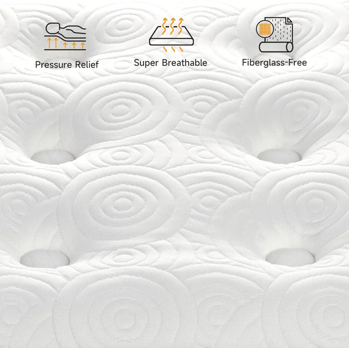 Pillow Top Queen Bed Mattress, Gel Memory Foam and Pocket Coils Innerspring Mattresses, Pressure Relief, Medium Firm Plush Feel