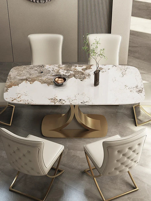 Champagne gold plating creative light luxury rock plate marble dining table and chair combination household high-grade rectangul