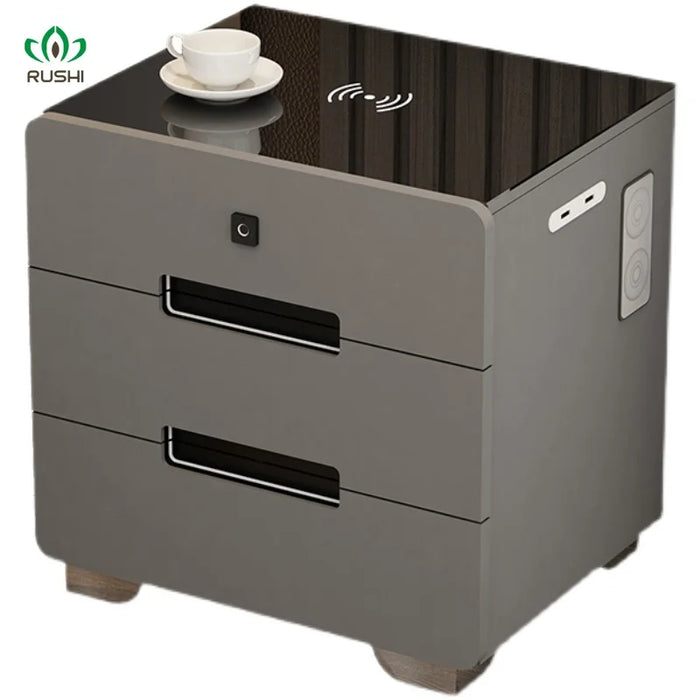 2022 Intelligent Bedside Table Bedroom Storage Cabinet Modern Wireless Charging White Multifunctional Bedside Cabinet Nightstand