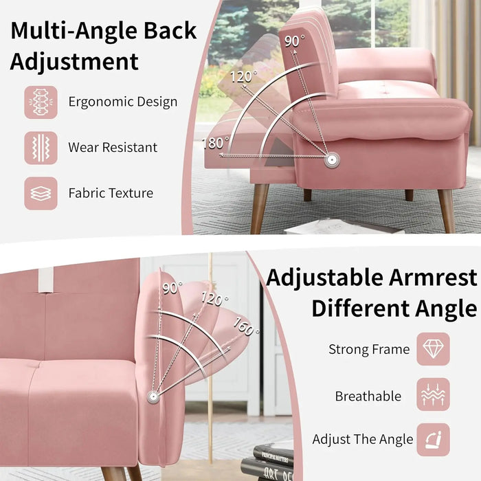 Futon Sofa Bed Modern Folding Sleeper Couch Bed,Velvet Loveseat Sofa Couch Sofa w/Adjustable Armrests Backrest,Multiple Colors