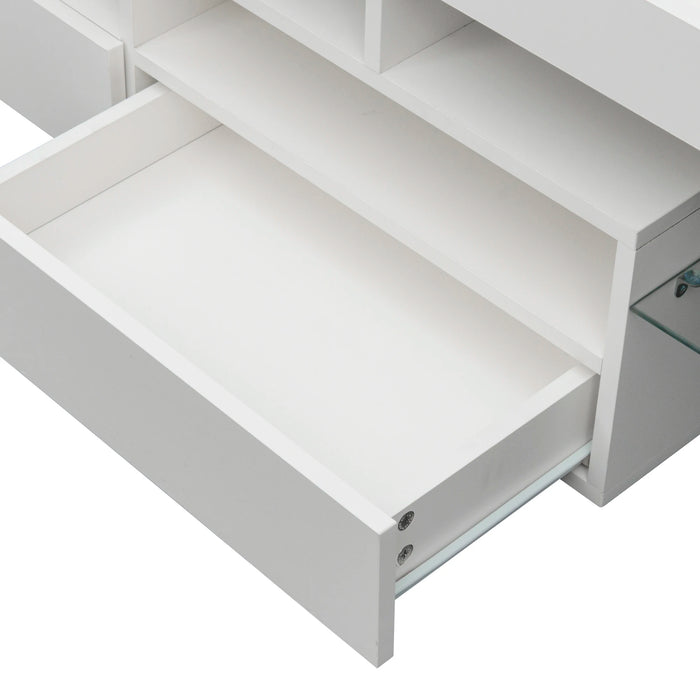 TV Stand Cabinet with 2 Drawers 2 open shelves,20-colors RGB LED lights with remote For Living Room Bed Room Furniture