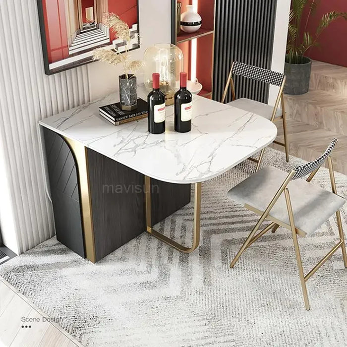 Light Luxury Folding Dining Table And Chair Combination Post-Modern Simple And Multifunctional Small Household Rock Board Table