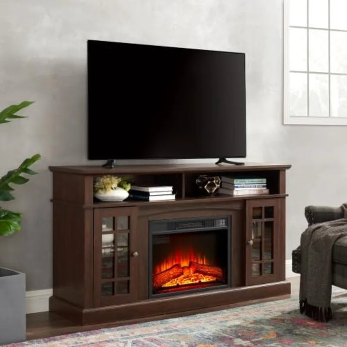 Modern Farmhouse TV Stand Fit up to 60" Flat Screen TV with Storage Cabinet and Open Shelves Industrial Entertainment Center