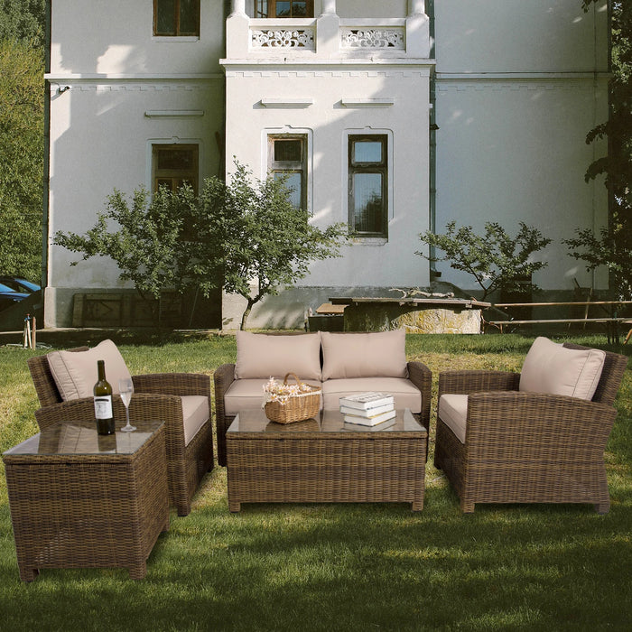 5 Pieces Patio Furniture Set Outdoor Conversation Furniture Sets with Glass Tables Soft Cushion Sectional Sofa Sets PE Rattan