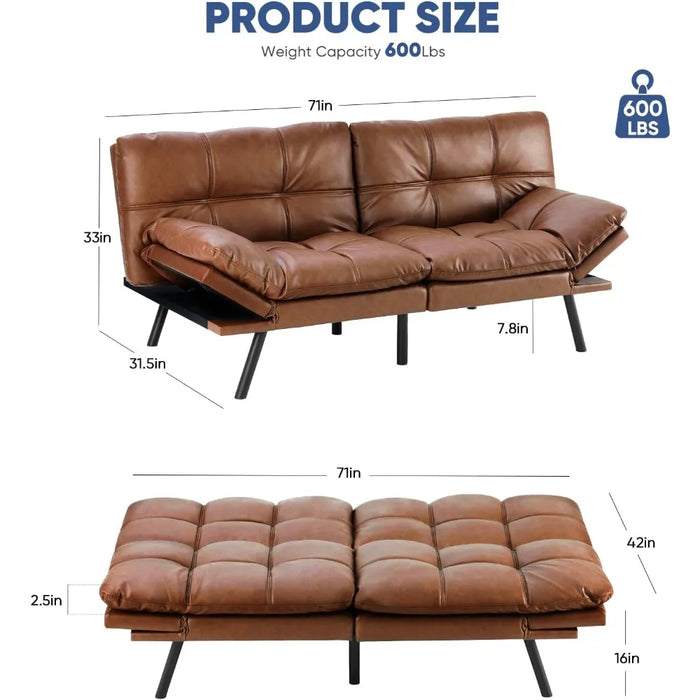 DUMOS, Sleeper Futon, Bed Sofa Memory Foam Couch Convertible Loveseat for Living Room Brown