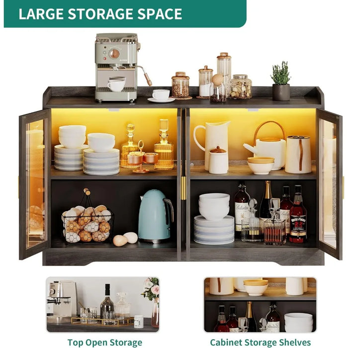 55'' Sideboard Buffet Cabinet With Storage and Adjustable Shelves Living Room Cabinet Charcoal Grey Cabinets Locker Furniture