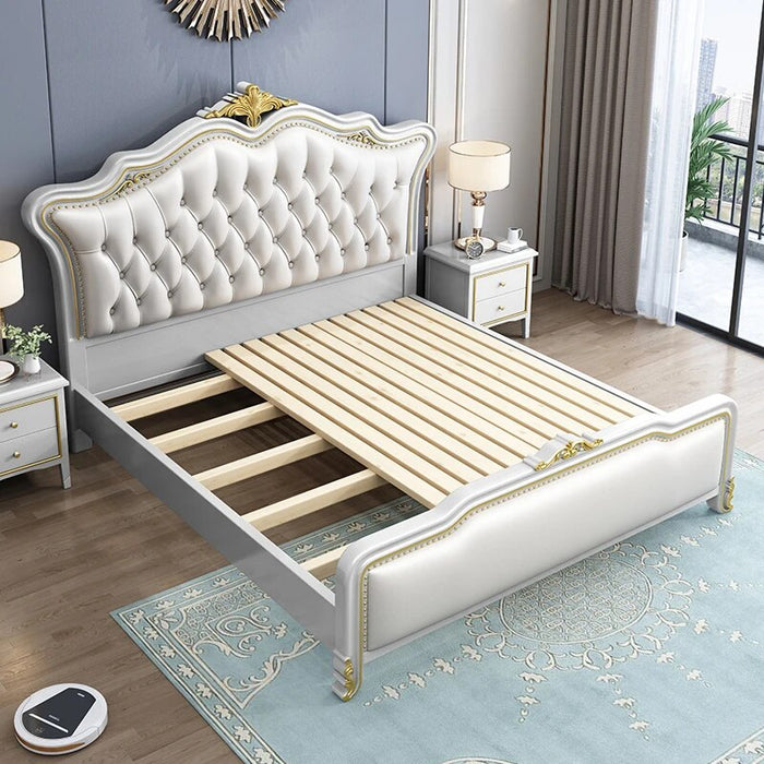 Royal European Double Bed Designer Whitr Villa Headboard Twin Bed Frame Wood Multifunctional Letto Matrimoniale Furniture