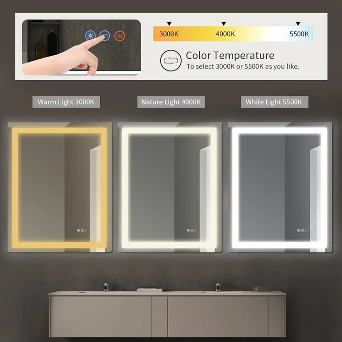 Toilet Shower Mirror With Led Light for Bathroom Wall Mirror With Lighting Dimmable Touch Switch Control Mirrors Makeup Fixture