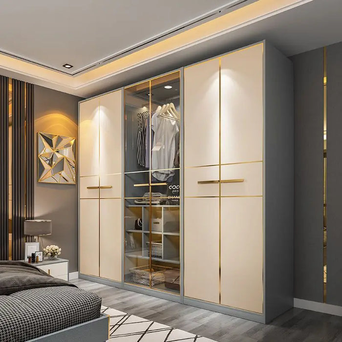 New Light Luxury Wardrobe, Modern and Simple Home Bedroom, Solid Wood Adult Storage Combination, Size Wardrobe