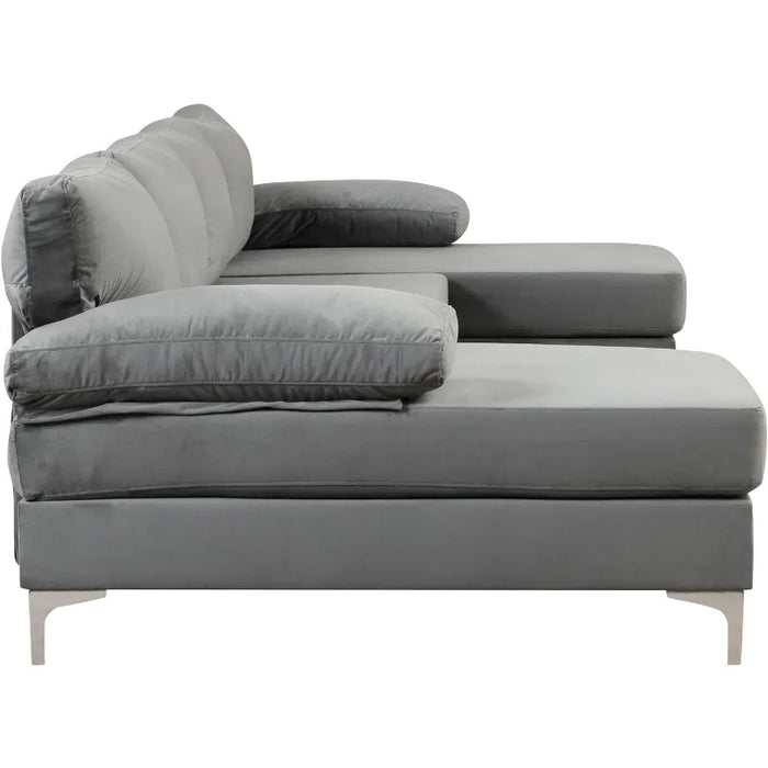 Milano Modern Large Velvet Fabric U-Shape Sectional Sofa, Double Extra Wide Chaise Lounge Couch