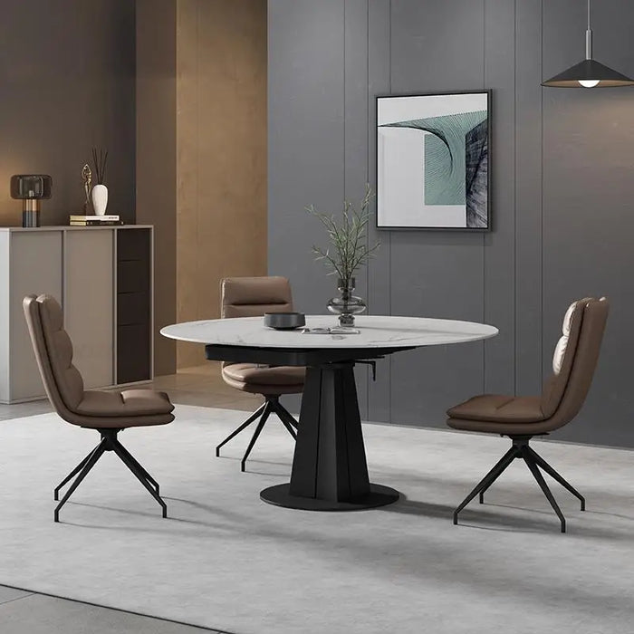 Luxury High-End Custom Natural Marble Modern Minimalist Stone Round Table Dining Tables And Chairs Set For Home Furniture